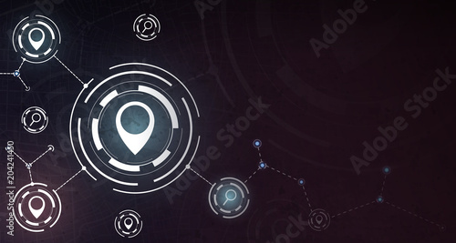 Technology navigator concept.Gps and search icon on map  abstract background_forexp. vector illustration