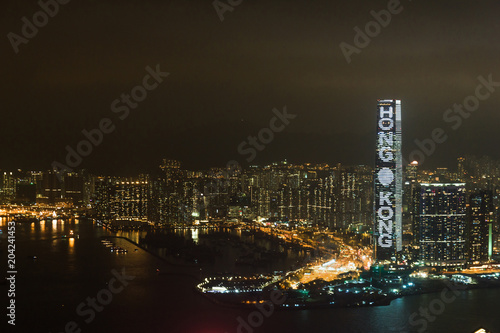 View on Kowloon at night with the highest building