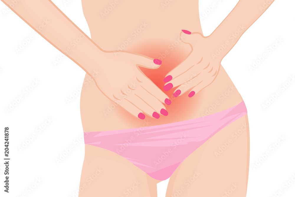 A girl having abdoman pain vector illustration