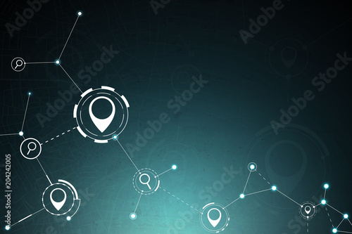 Gps and search icon on map technology abstract background. vector illustration