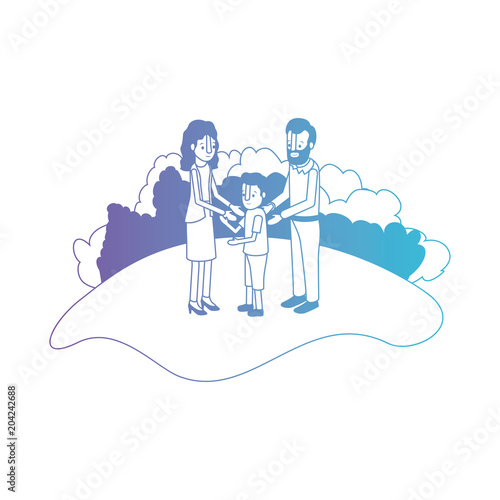 parents couple with son in field landscape vector illustration