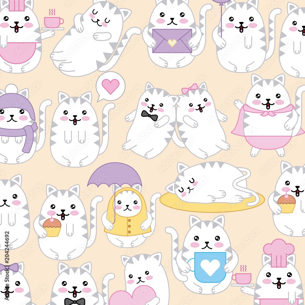kawaii kitti cats different character cartoon pattern vector illustration kawaii kitti cats different character cartoon pattern vector illustration