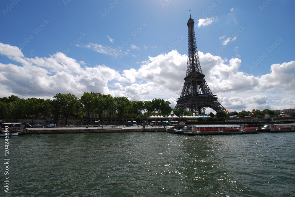  Eiffel Tower; waterway; sky; landmark; river