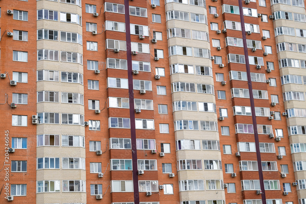 New storey residential building on the city street. Residential houses.