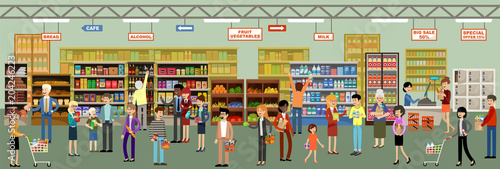Supermarket interior with people