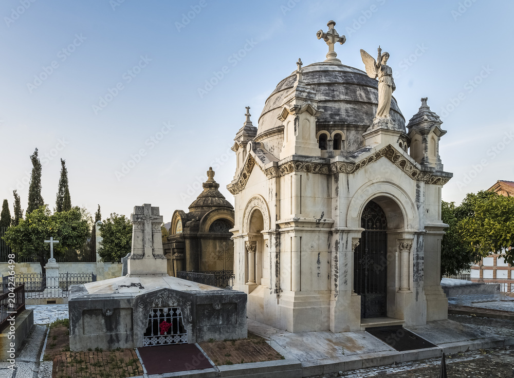 Mausoleum and tombs in a cemetery in Malaga