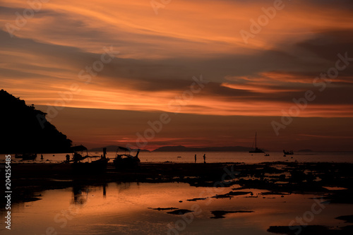 Sunset at Loh Dalum Bay, Phi Phi Island, Krabi, Thailand.
