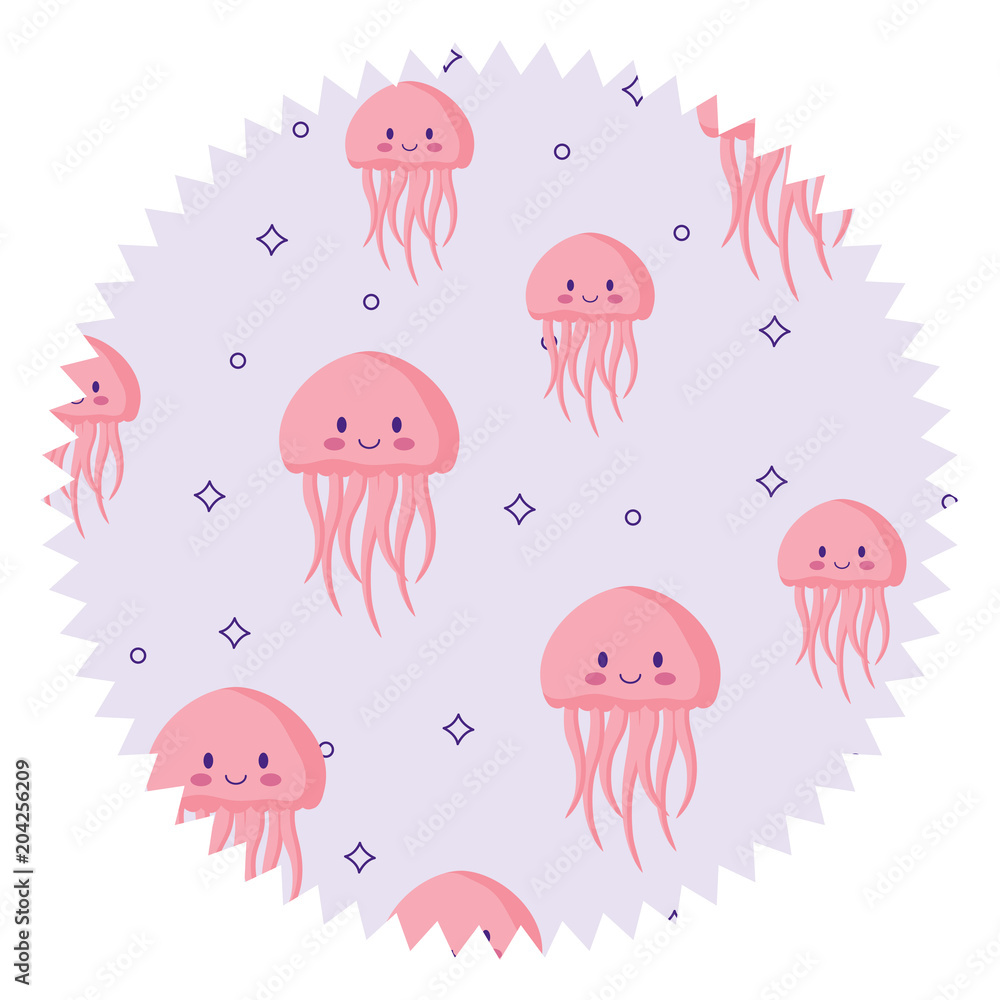 seal stamp with cute jellyfish pattern over white background, colorful design. vector illustration seal stamp with cute jellyfish pattern over white background, colorful design. vector illustration