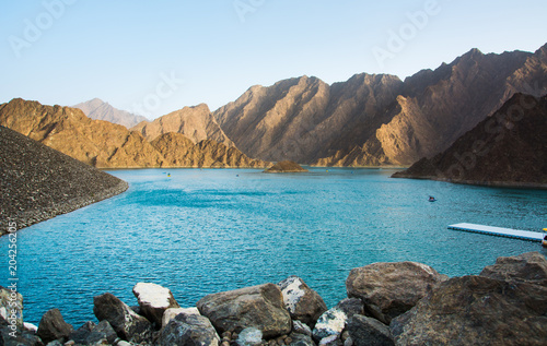 Hatta Dam Lake scenery in eastern Dubai, UAE