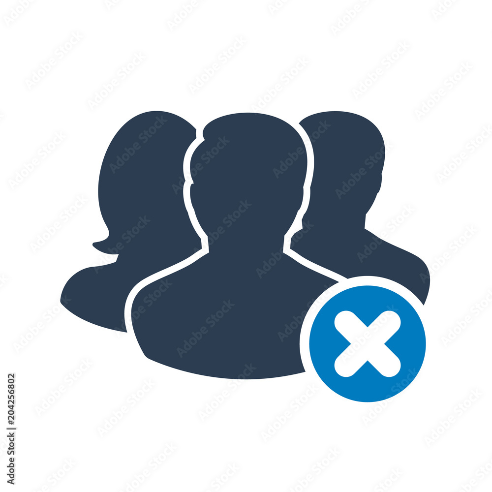Team icon with cancel sign. Team icon and close, delete, remove symbol Team icon with cancel sign. Team icon and close, delete, remove symbol