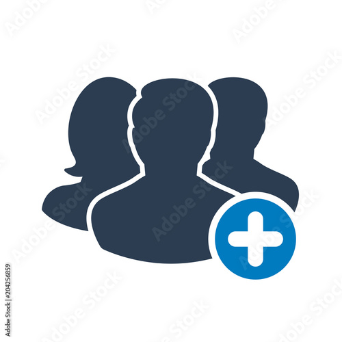 Team icon with add sign. Team icon and new, plus, positive symbol
