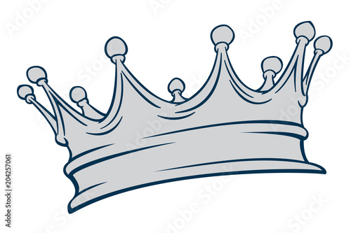 Golden crown mascot. Black and white vector illustration isolated on white background. Good for logos, icons, posters, stickers.