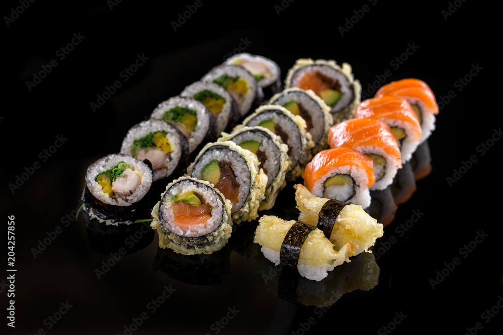 sushi on the black background sushi on the black background