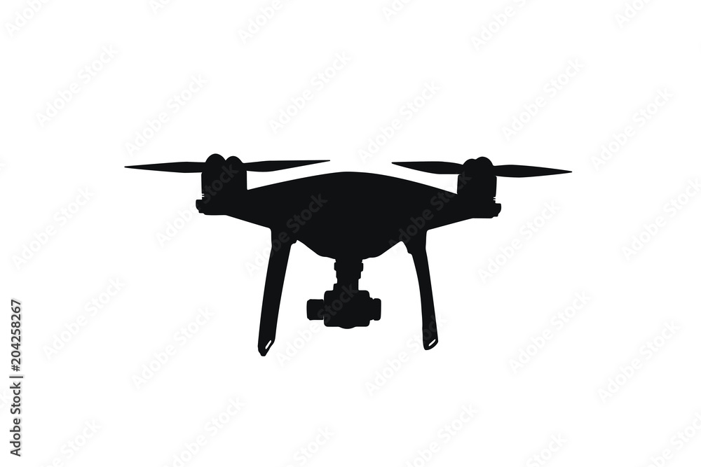 Silhouette of Drone isolated on white . Vector, Illustration. Silhouette of Drone isolated on white . Vector, Illustration.