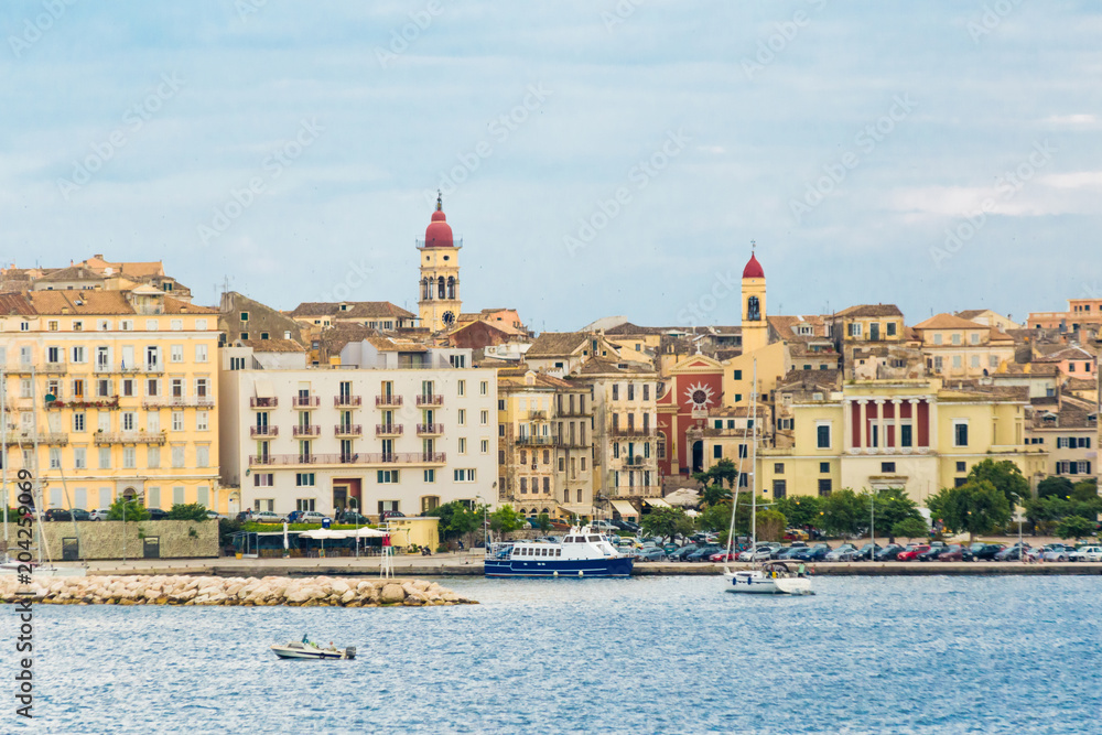 Fototapeta premium corfu or kerkira island view from ship ,ioania sea , greece