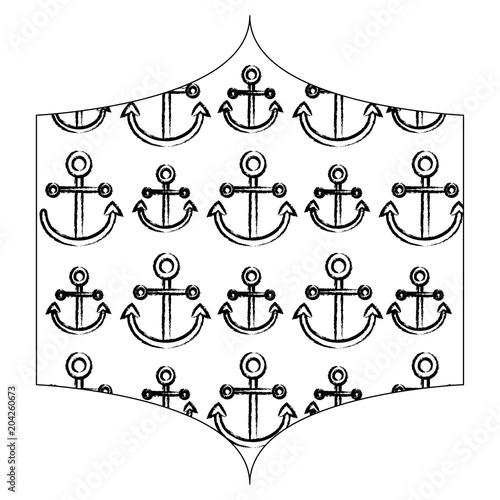 decorative frame with anchors pattern over white background, vector illustration