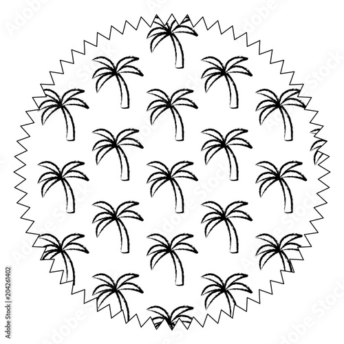 seal stamp with tropical palms pattern over white background, vector illustration