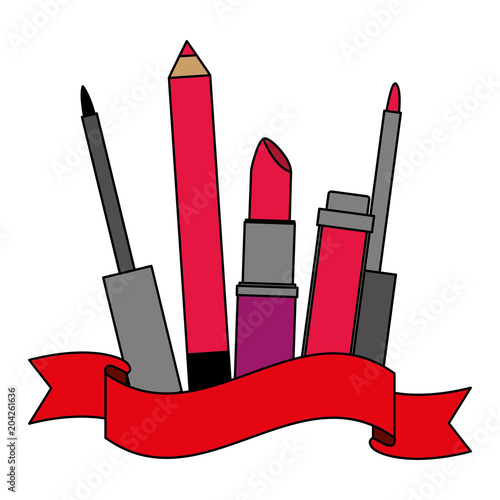 cosmetic makeup products beauty fashion set vector illustration