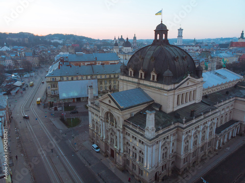 old european architecture. opera building in center of city. aerial view