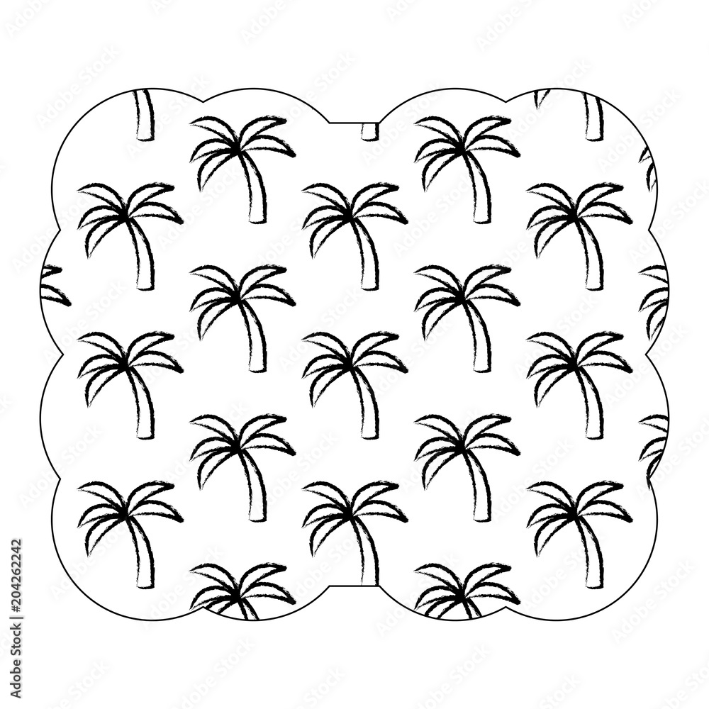 decorative frame with tropical palms pattern over white background, vector illustration