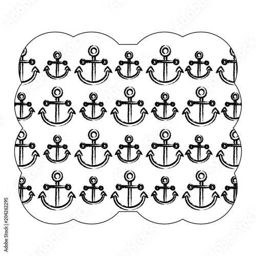 decorative frame with anchors pattern over white background, vector illustration