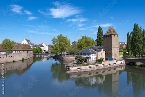View to the Old Town of Strasbourg and Vauban Dam in France