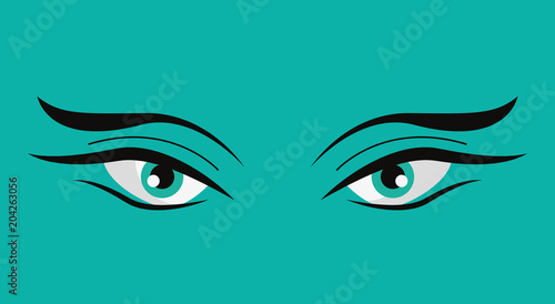 eyes and eyebrowns of woman over turquoise background, colorful design. vector illustration