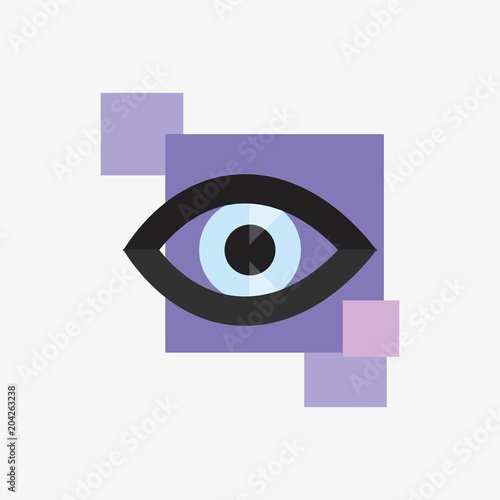 eye line icon over purple squares and white  background  vector illustration