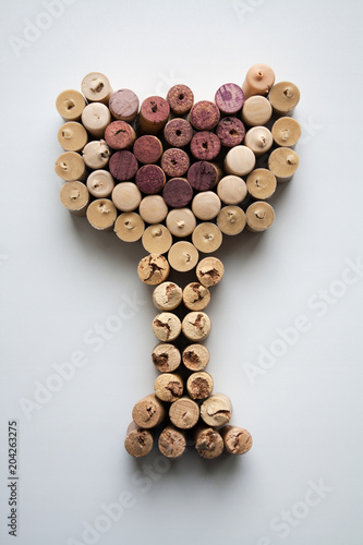 Wine corks glass shaped figure from a high angle view