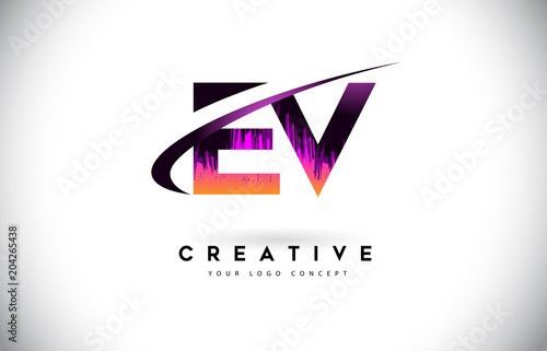 EV E V Grunge Letter Logo with Purple Vibrant Colors Design. Creative grunge vintage Letters Vector Logo