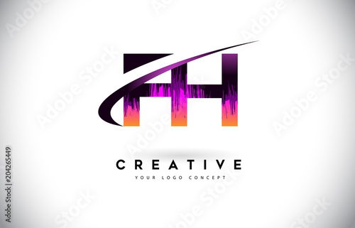 FH F H Grunge Letter Logo with Purple Vibrant Colors Design. Creative grunge vintage Letters Vector Logo
