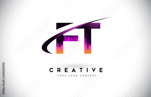 FT F T Grunge Letter Logo with Purple Vibrant Colors Design. Creative grunge vintage Letters Vector Logo