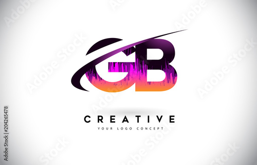 Fotografía GB G B Grunge Letter Logo with Purple Vibrant Colors Design