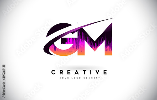 GM G M Grunge Letter Logo with Purple Vibrant Colors Design. Creative grunge vintage Letters Vector Logo