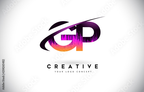 GP G P Grunge Letter Logo with Purple Vibrant Colors Design. Creative grunge vintage Letters Vector Logo