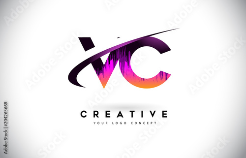 VC V C Grunge Letter Logo with Purple Vibrant Colors Design. Creative grunge vintage Letters Vector Logo