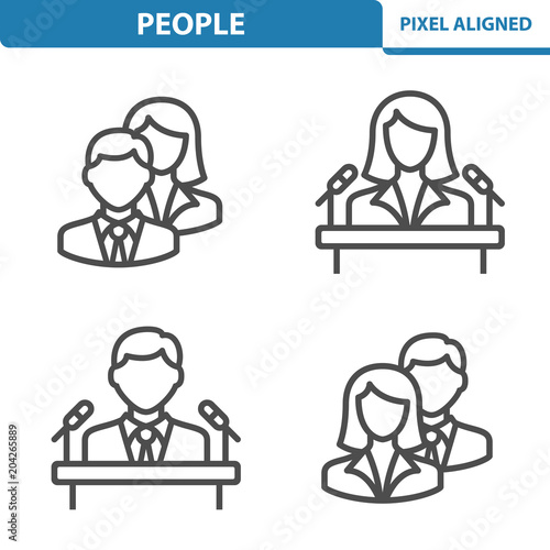 People Icons. Professional, pixel perfect icons EPS 10 format. Designed at 32x32 pixel size. 5x magnification for preview.