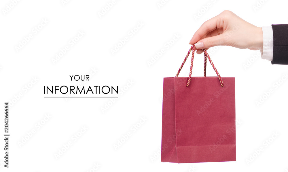 Cardboard red bag package in hand business woman jacket pattern Cardboard red bag package in hand business woman jacket pattern