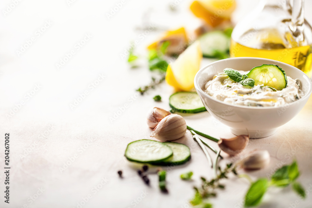 Tzatziki sauce in bowl Tzatziki sauce in bowl