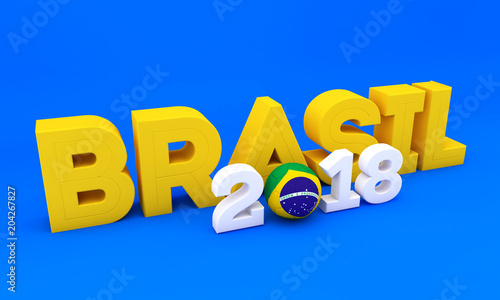 3D Lettering do Futebol no Brasil com volume e etiqueta brasileira, texturas de elementos. torneio internacional de esporte e tendência 2018
