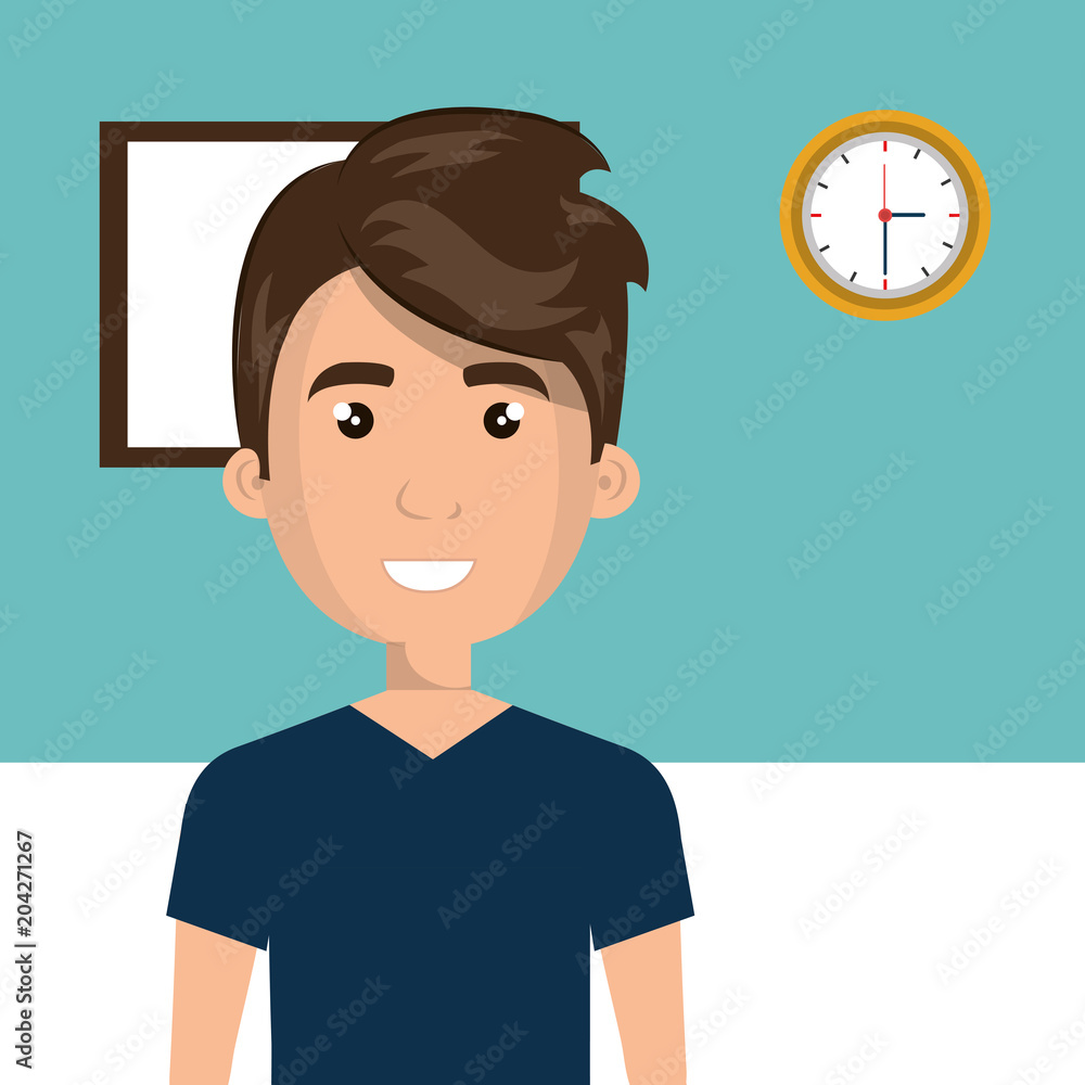 young man in the classroom character scene vector illustration design