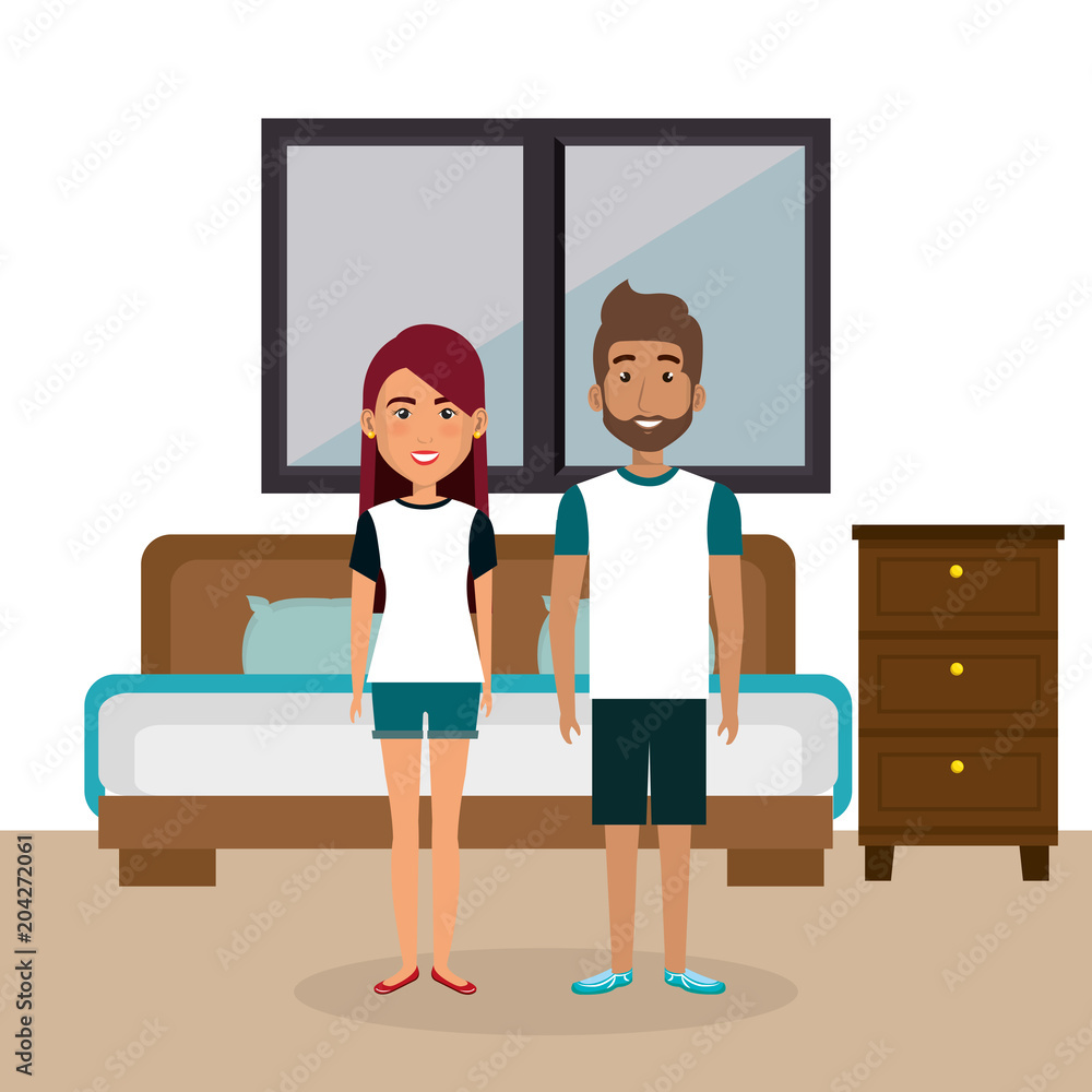 young couple in the bedroom avatars characters vector illustration design young couple in the bedroom avatars characters vector illustration design