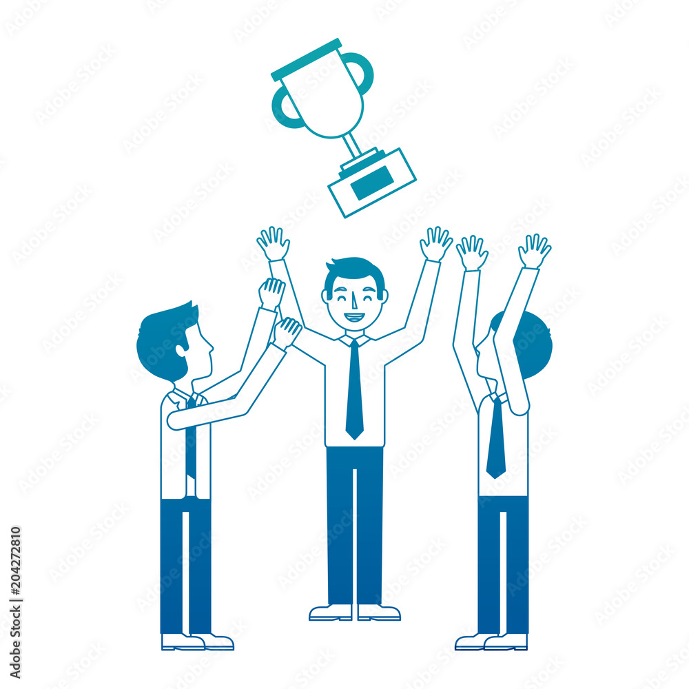 three business men with trophy celebration winner vector illustration neon design three business men with trophy celebration winner vector illustration neon design