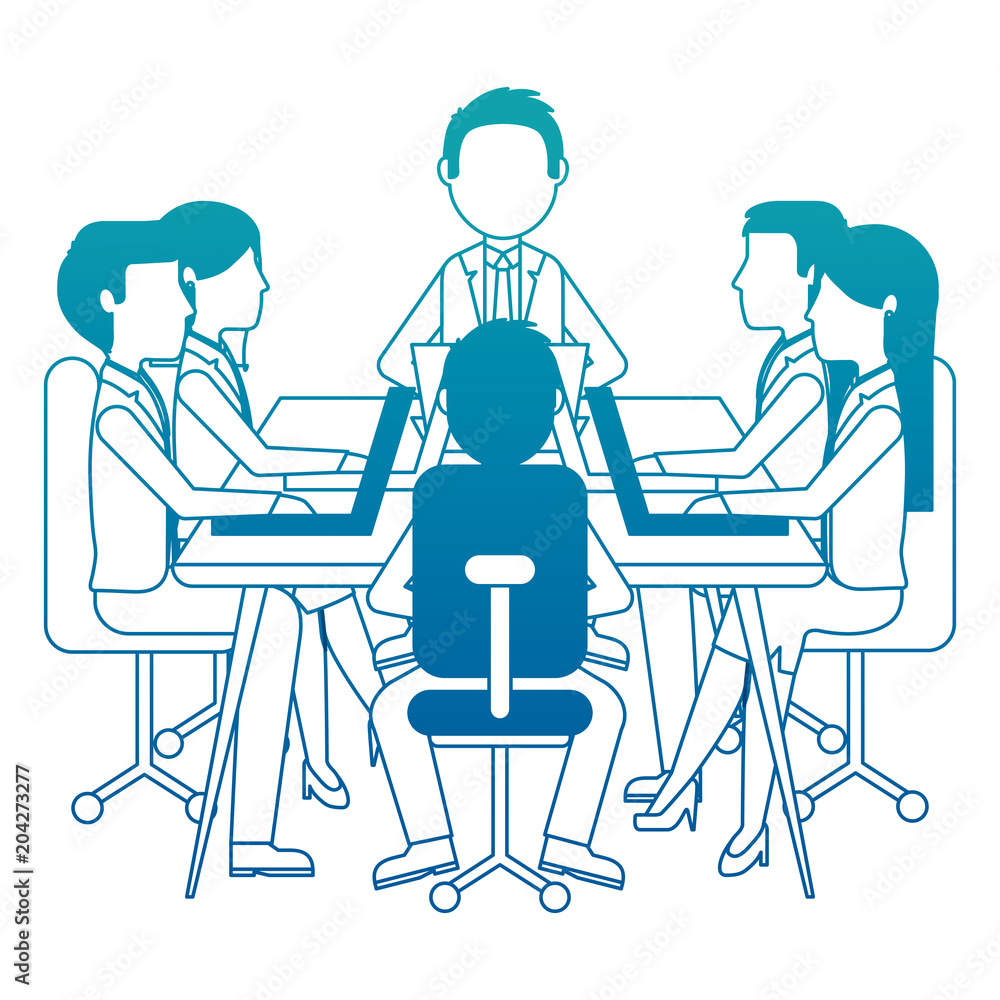 meeting business people teamwork office working sitting conference table vector illustration neon design meeting business people teamwork office working sitting conference table vector illustration neon design