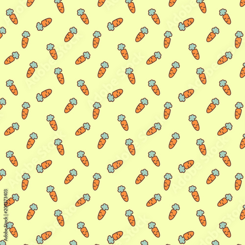 Whimsical pattern on a cute kawaii illustration of a orange and green carrot. A rabbit paradise!