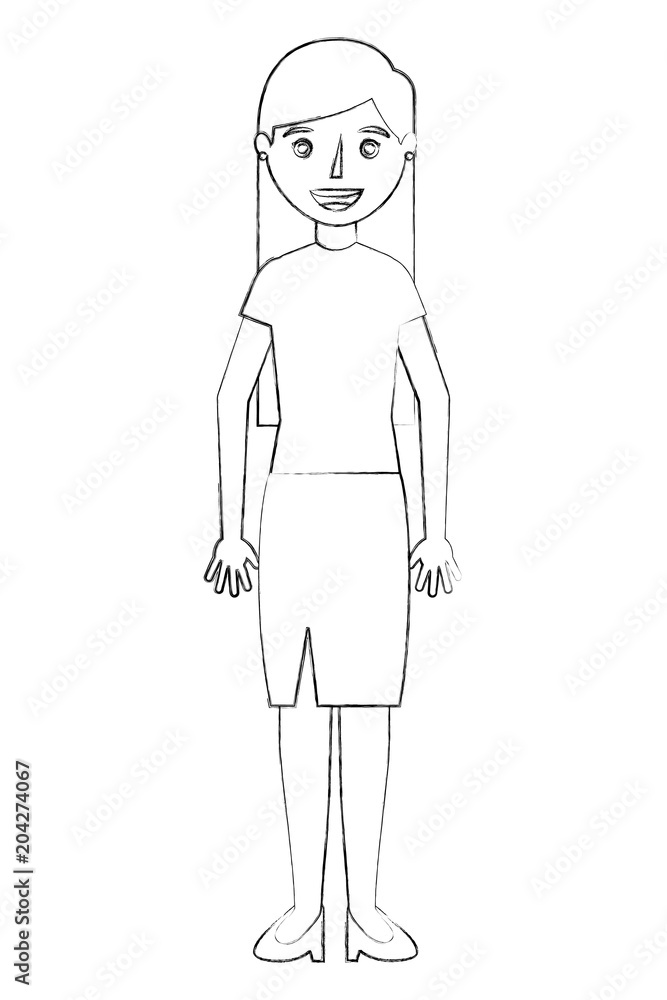 smiling woman standing character in skirt clothes vector illustration sketch smiling woman standing character in skirt clothes vector illustration sketch