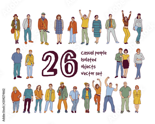 Casual people isolated objects figures set