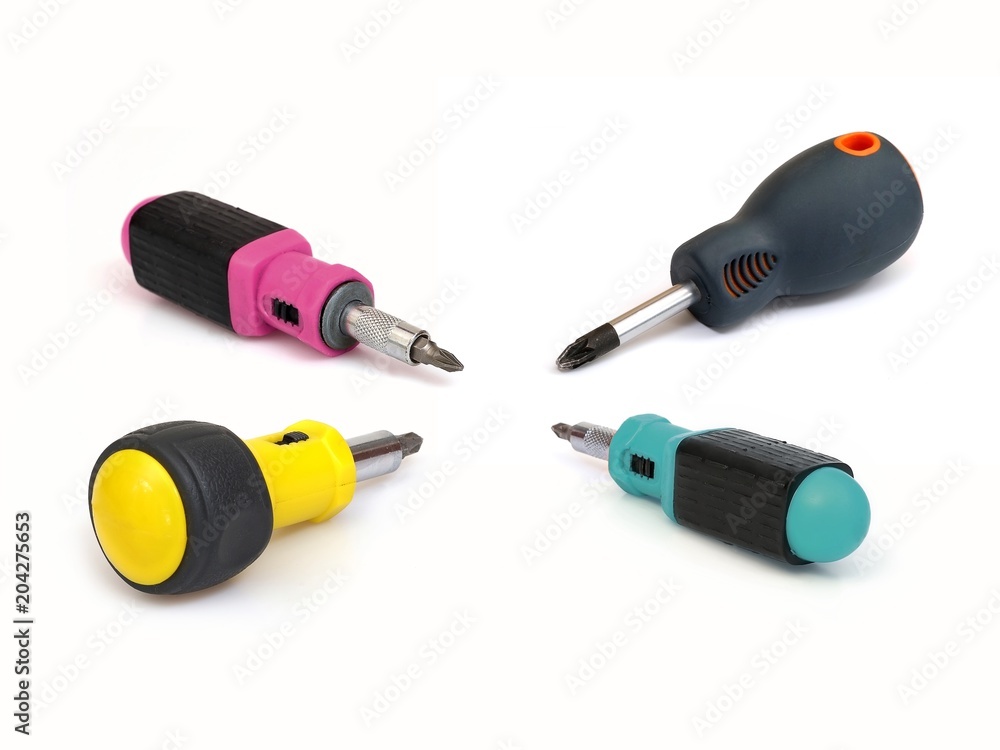Hand tools for repair and installation: screwdriver on white background Hand tools for repair and installation: screwdriver on white background
