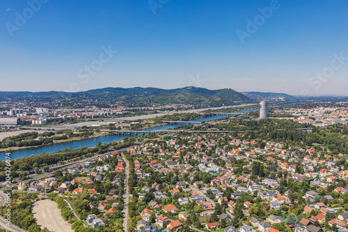 View from Danube Tower in Vienna towards Kahlenberg and Leopoldsberg