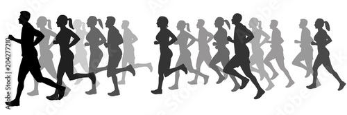 People running and jogging silhouette